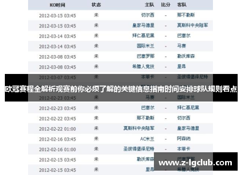 欧冠赛程全解析观赛前你必须了解的关键信息指南时间安排球队规则看点