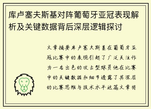 库卢塞夫斯基对阵葡萄牙亚冠表现解析及关键数据背后深层逻辑探讨