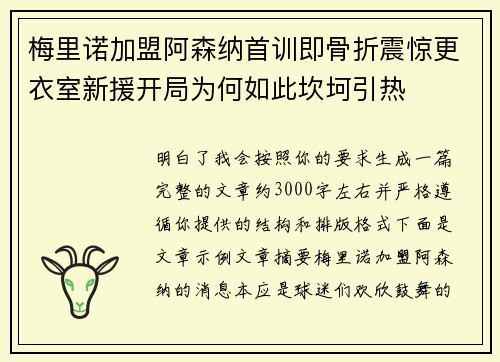 梅里诺加盟阿森纳首训即骨折震惊更衣室新援开局为何如此坎坷引热